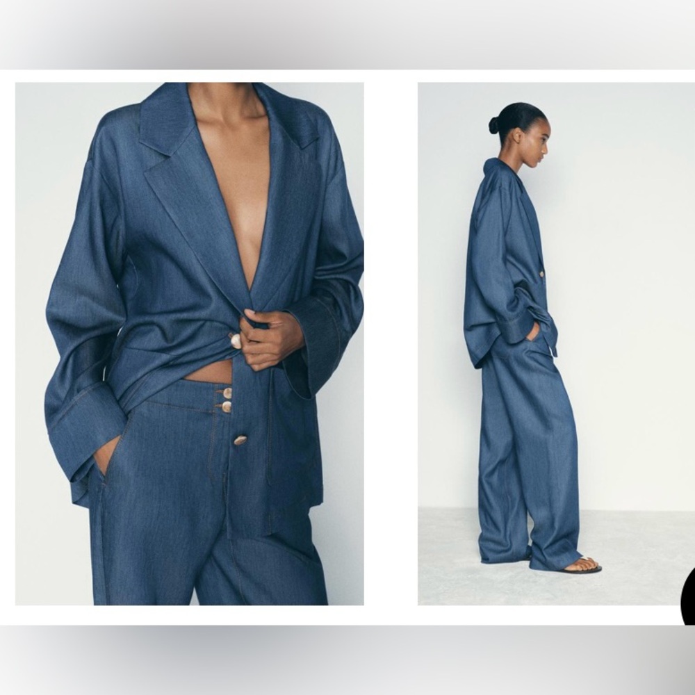 Zara Chic Blue Denim Effect Oversized Blazer - Picture 4 of 5